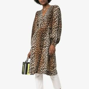 GANNI Leopard Print Wrap Silk Mix Dress Size XS